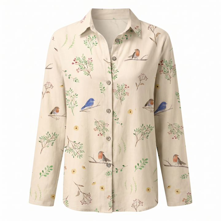 Effortless Floral Blouse for Women with Collar Long Sleeve Button Front Relaxed Flowing Style
