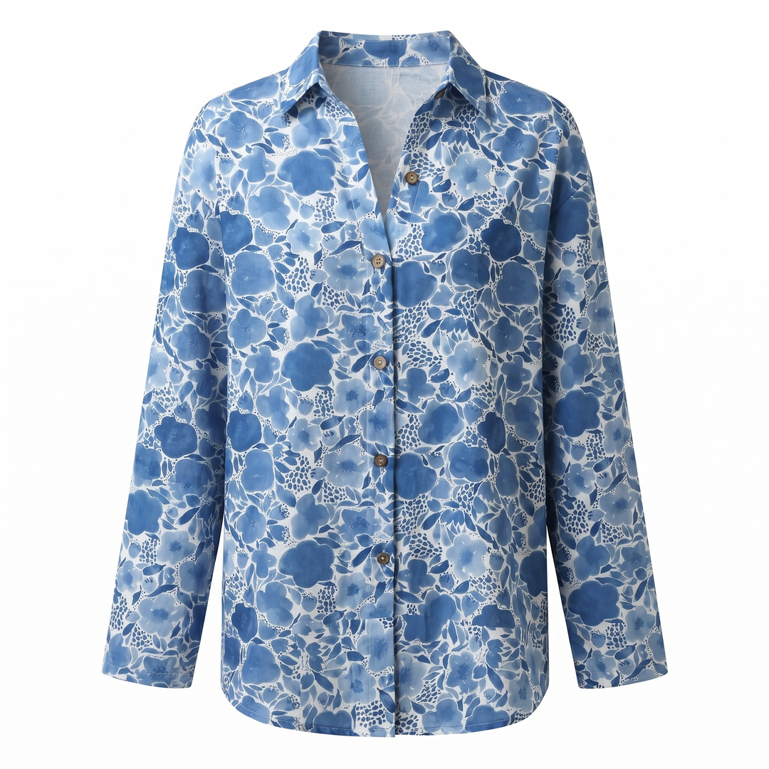 Effortless Floral Blouse for Women with Collar Long Sleeve Button Front Relaxed Flowing Style