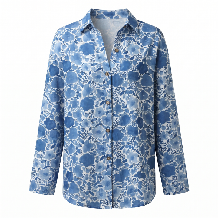 Effortless Floral Blouse for Women with Collar Long Sleeve Button Front Relaxed Flowing Style