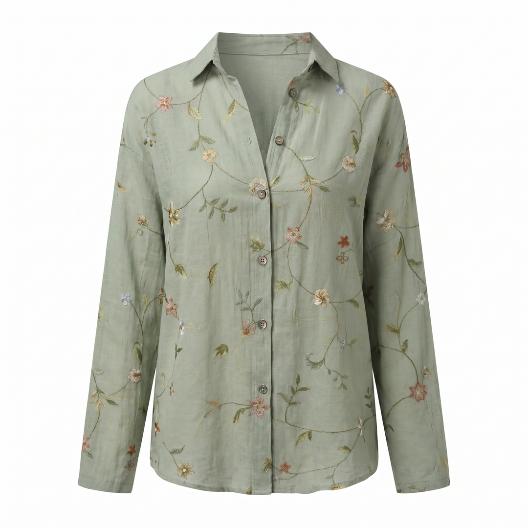 Effortless Floral Blouse for Women with Collar Long Sleeve Button Front Relaxed Flowing Style