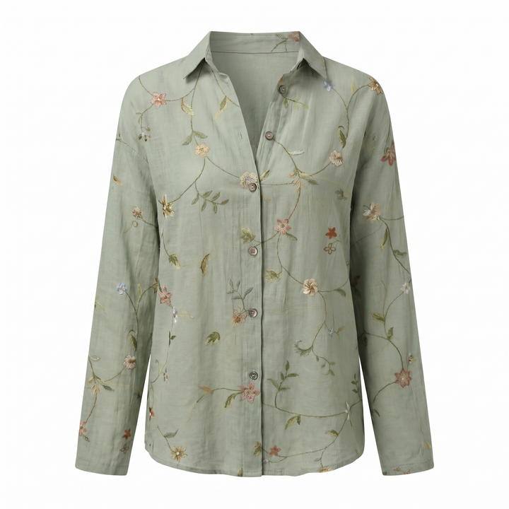 Effortless Floral Blouse for Women with Collar Long Sleeve Button Front Relaxed Flowing Style