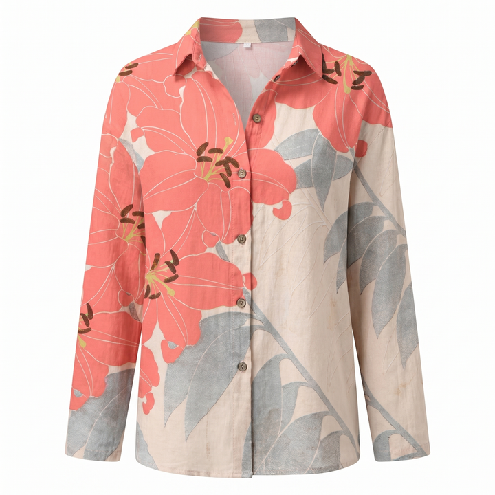 Effortless Floral Blouse for Women with Collar Long Sleeve Button Front Relaxed Flowing Style