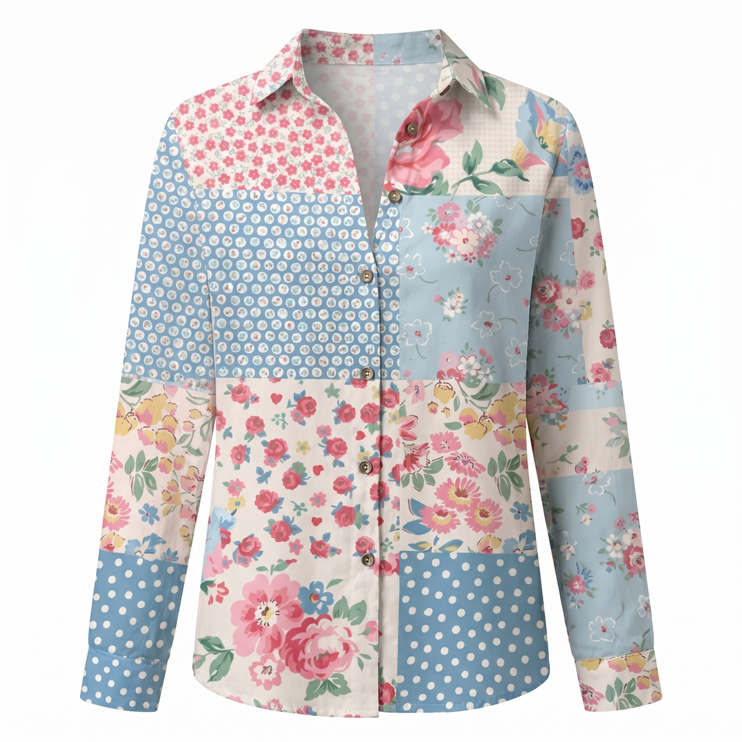 Effortless Floral Blouse for Women with Collar Long Sleeve Button Front Relaxed Flowing Style