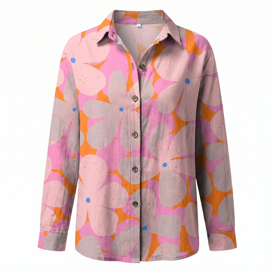 Effortless Floral Blouse for Women with Collar Long Sleeve Button Front Relaxed Flowing Style