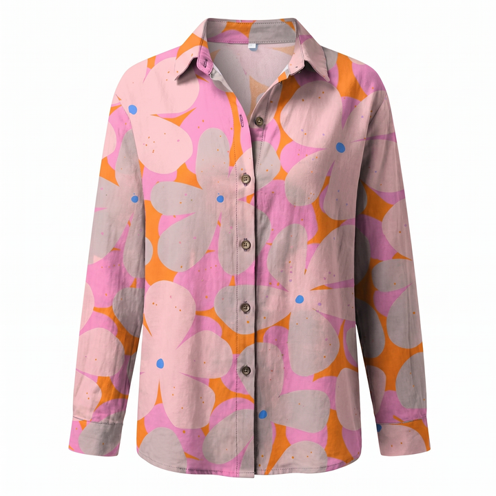 Effortless Floral Blouse for Women with Collar Long Sleeve Button Front Relaxed Flowing Style
