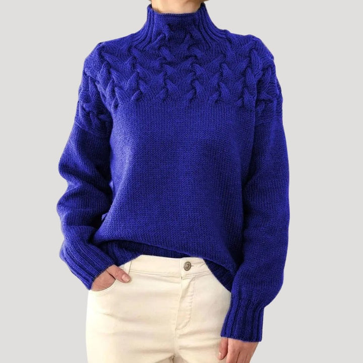Comfortable Cable Knit Sweater for Women with Mock Neck Long Sleeve Textured Yoke Oversized Style