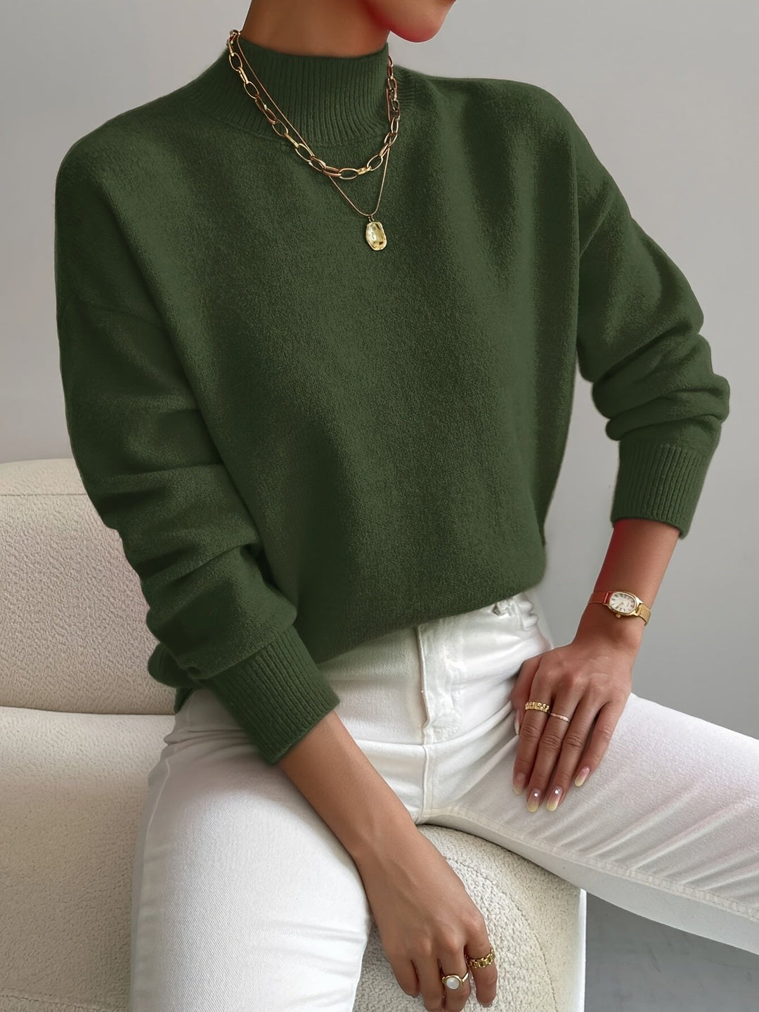 Comfortable Mock Neck Sweater for Women with Long Sleeve Relaxed Oversized Knit Style