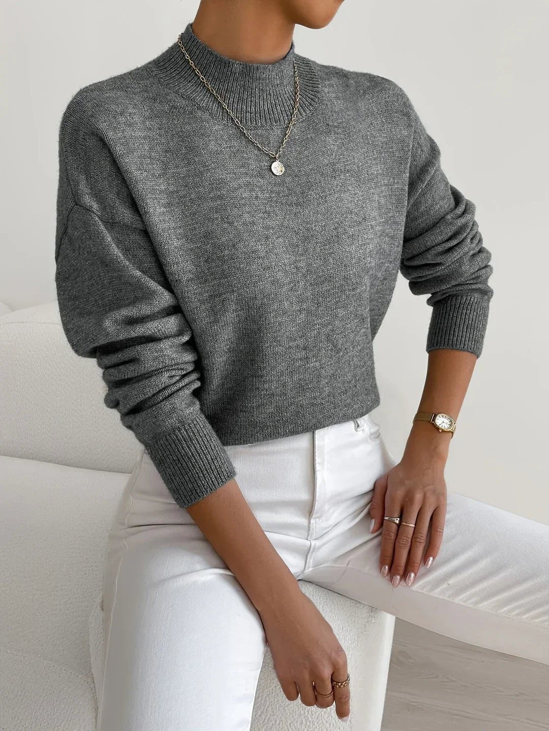 Comfortable Mock Neck Sweater for Women with Long Sleeve Relaxed Oversized Knit Style