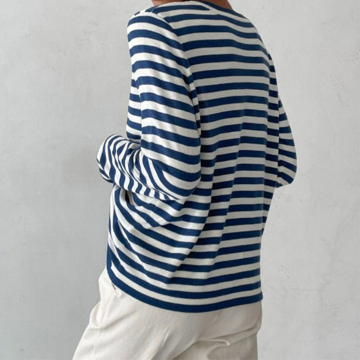 Comfortable Striped Sweater for Women with Crew Neck Long Sleeve Relaxed Oversized Knit Style
