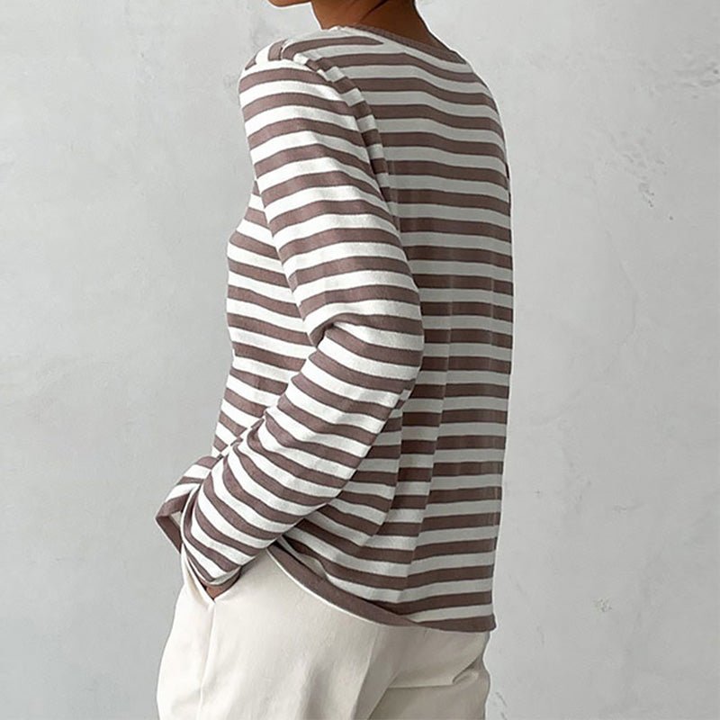 Comfortable Striped Sweater for Women with Crew Neck Long Sleeve Relaxed Oversized Knit Style