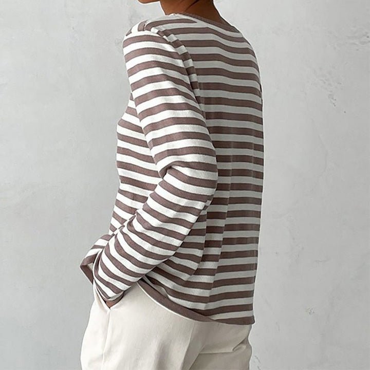 Comfortable Striped Sweater for Women with Crew Neck Long Sleeve Relaxed Oversized Knit Style