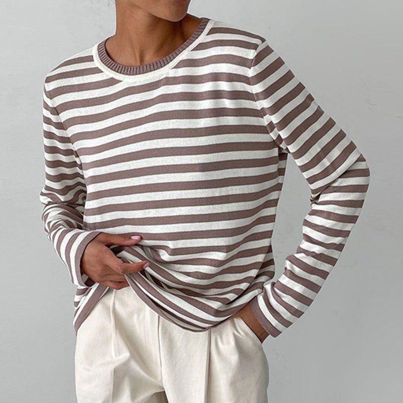 Comfortable Striped Sweater for Women with Crew Neck Long Sleeve Relaxed Oversized Knit Style