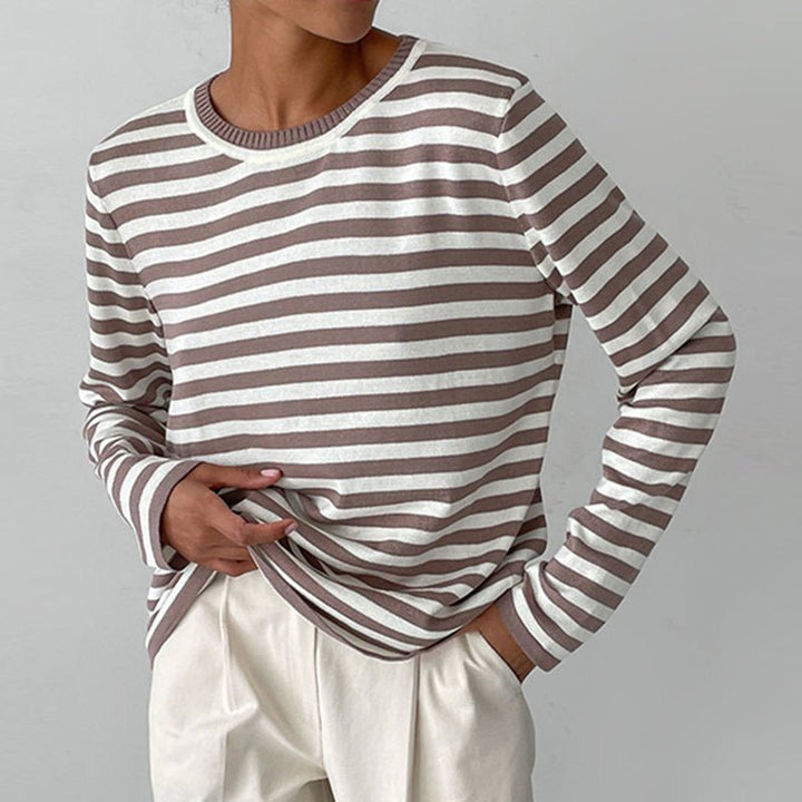 Comfortable Striped Sweater for Women with Crew Neck Long Sleeve Relaxed Oversized Knit Style