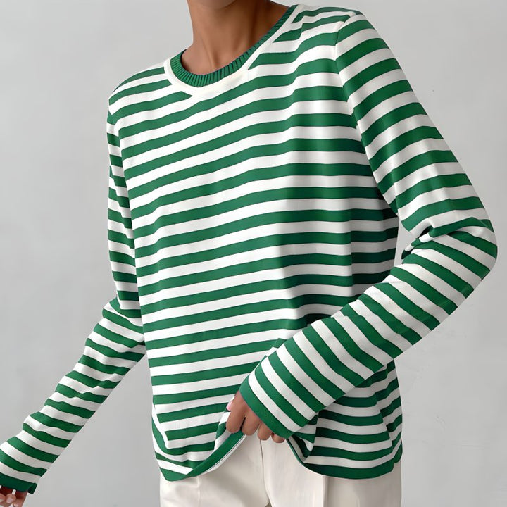 Comfortable Striped Sweater for Women with Crew Neck Long Sleeve Relaxed Oversized Knit Style