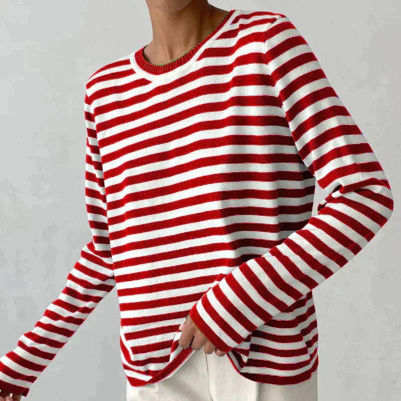Comfortable Striped Sweater for Women with Crew Neck Long Sleeve Relaxed Oversized Knit Style
