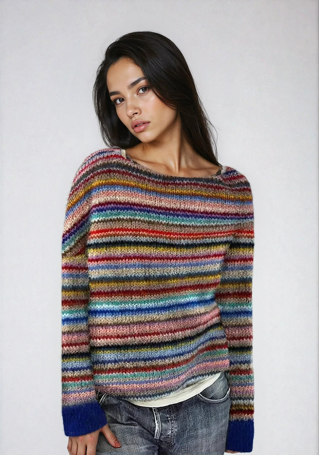 Comfortable Fair Isle Knit Sweater for Women with Boat Neck Long Sleeve Relaxed Oversized Style
