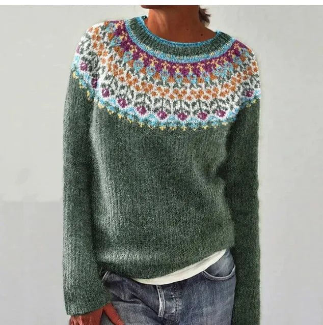 Comfortable Fair Isle Knit Sweater for Women with Boat Neck Long Sleeve Relaxed Oversized Style
