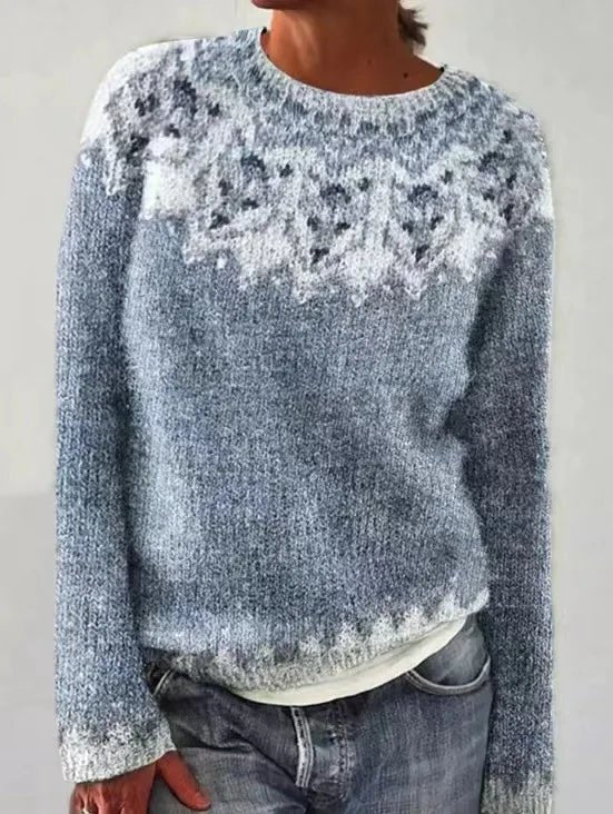 Comfortable Fair Isle Knit Sweater for Women with Boat Neck Long Sleeve Relaxed Oversized Style
