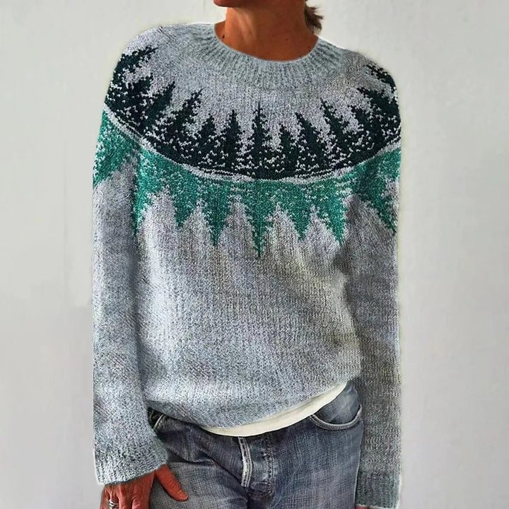 Comfortable Fair Isle Knit Sweater for Women with Boat Neck Long Sleeve Relaxed Oversized Style