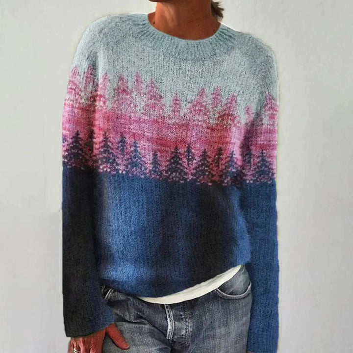 Comfortable Fair Isle Knit Sweater for Women with Boat Neck Long Sleeve Relaxed Oversized Style