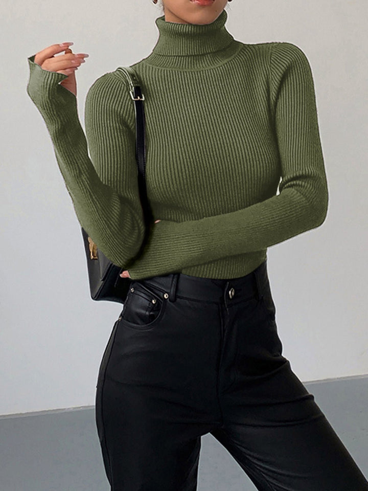 Comfortable Ribbed Knit Sweater for Women with Turtleneck Long Sleeve Fitted Bodycon Style
