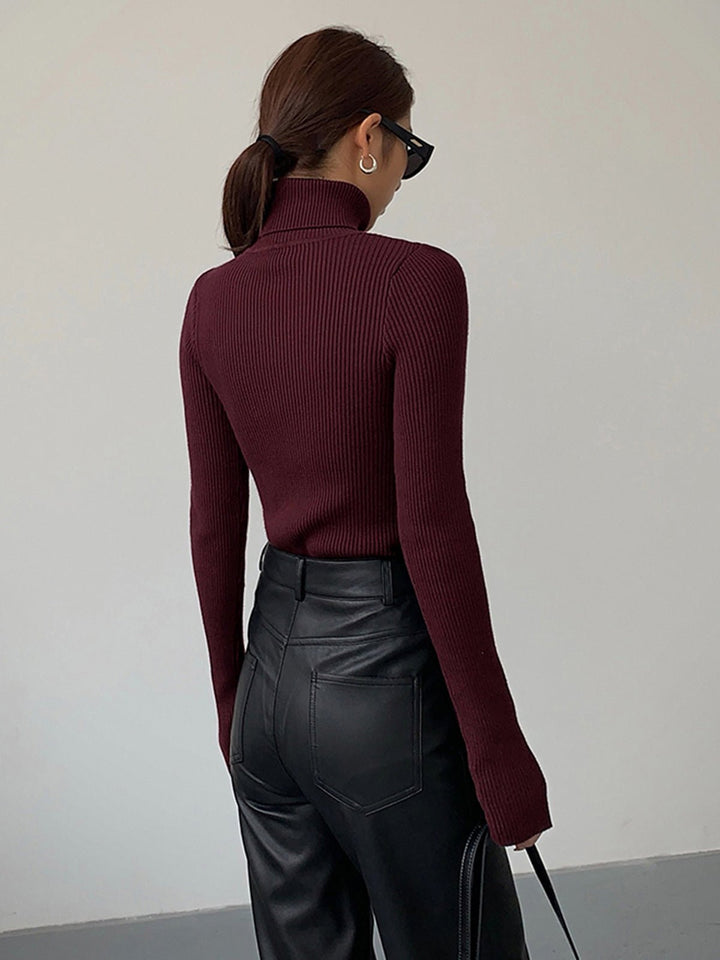 Comfortable Ribbed Knit Sweater for Women with Turtleneck Long Sleeve Fitted Bodycon Style