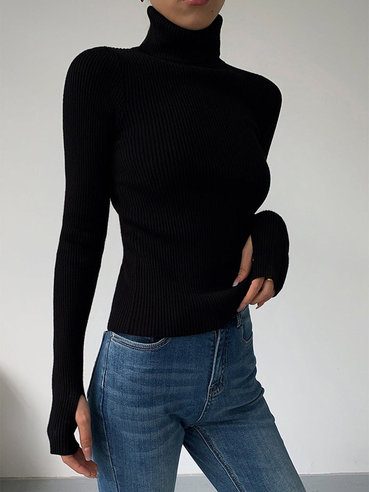 Comfortable Ribbed Knit Sweater for Women with Turtleneck Long Sleeve Fitted Bodycon Style
