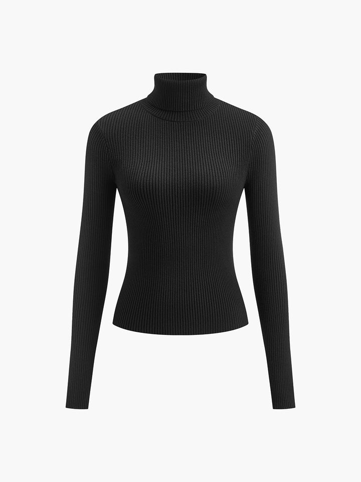Comfortable Ribbed Knit Sweater for Women with Turtleneck Long Sleeve Fitted Bodycon Style