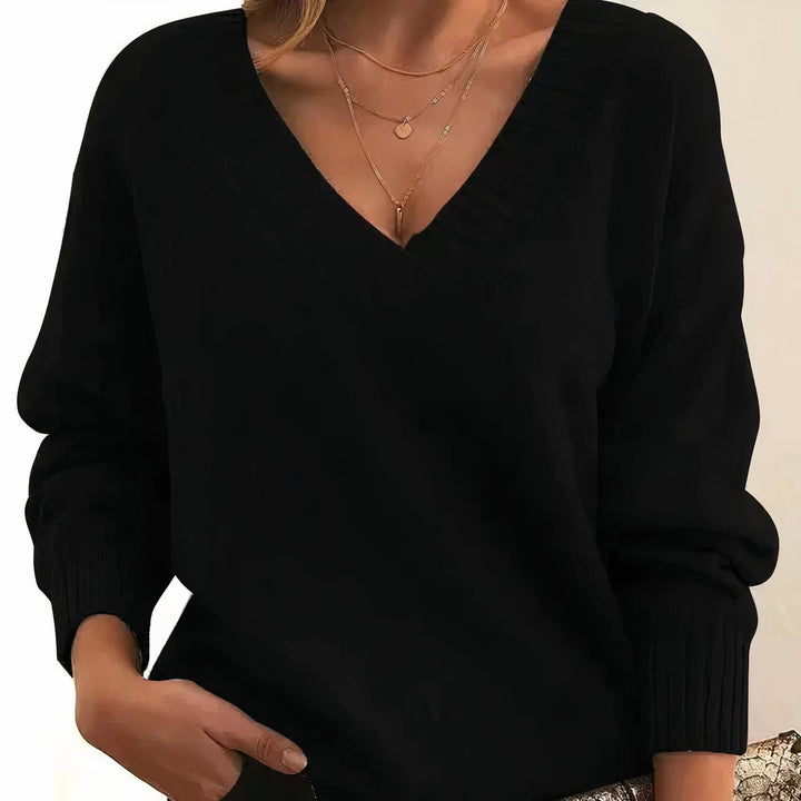 Comfortable Ribbed Knit Sweater for Women with V Neck Long Sleeve Relaxed Oversized Style