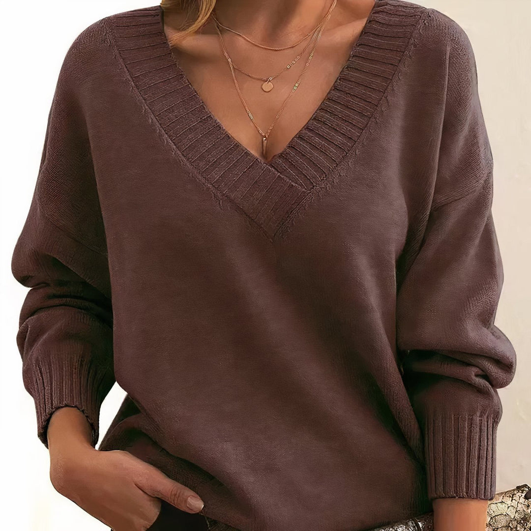 Comfortable Ribbed Knit Sweater for Women with V Neck Long Sleeve Relaxed Oversized Style