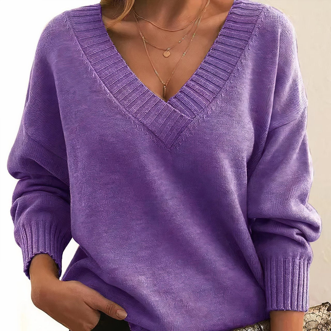Comfortable Ribbed Knit Sweater for Women with V Neck Long Sleeve Relaxed Oversized Style