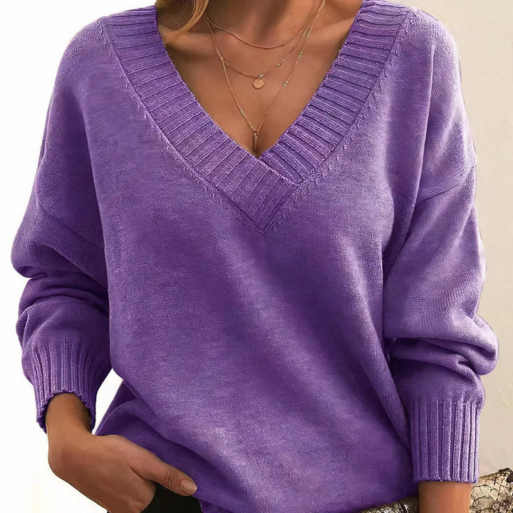 Comfortable Ribbed Knit Sweater for Women with V Neck Long Sleeve Relaxed Oversized Style