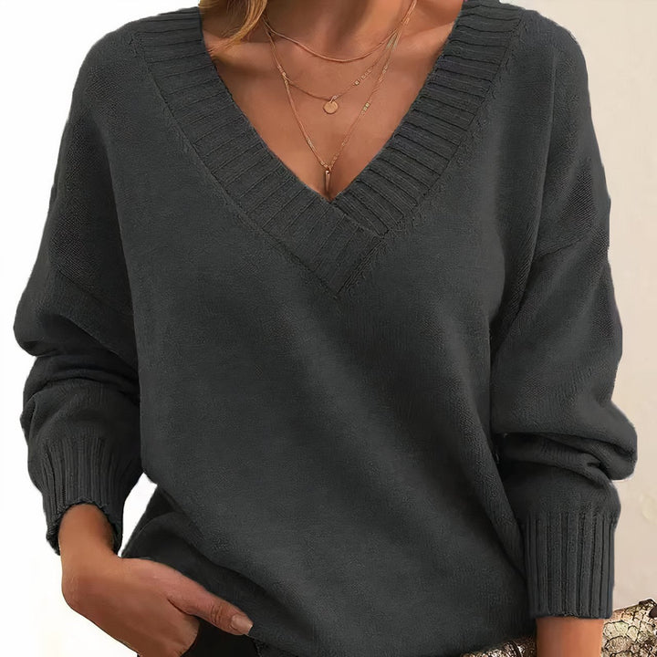 Comfortable Ribbed Knit Sweater for Women with V Neck Long Sleeve Relaxed Oversized Style