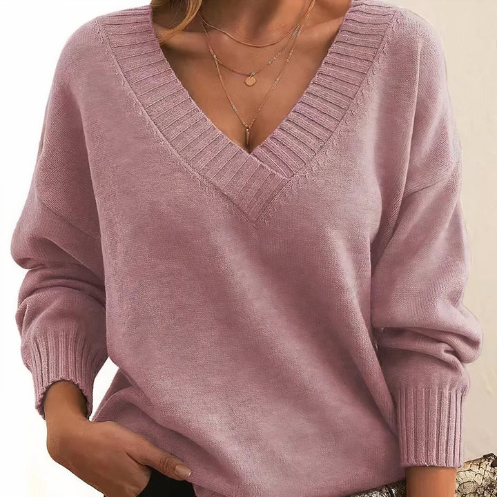 Comfortable Ribbed Knit Sweater for Women with V Neck Long Sleeve Relaxed Oversized Style