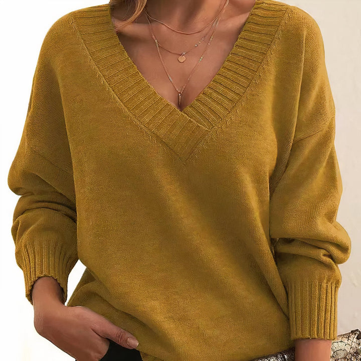 Comfortable Ribbed Knit Sweater for Women with V Neck Long Sleeve Relaxed Oversized Style