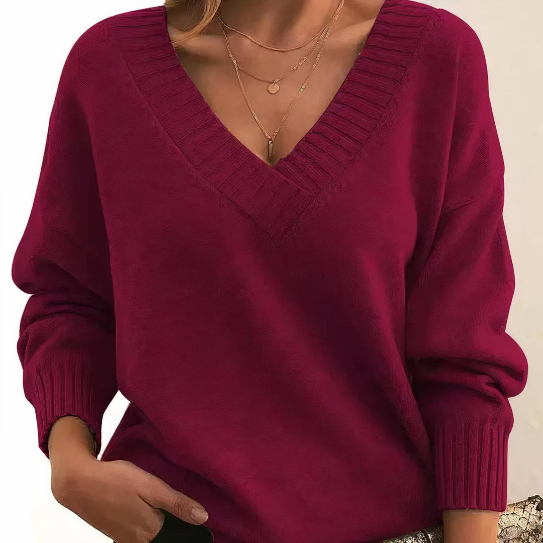 Comfortable Ribbed Knit Sweater for Women with V Neck Long Sleeve Relaxed Oversized Style