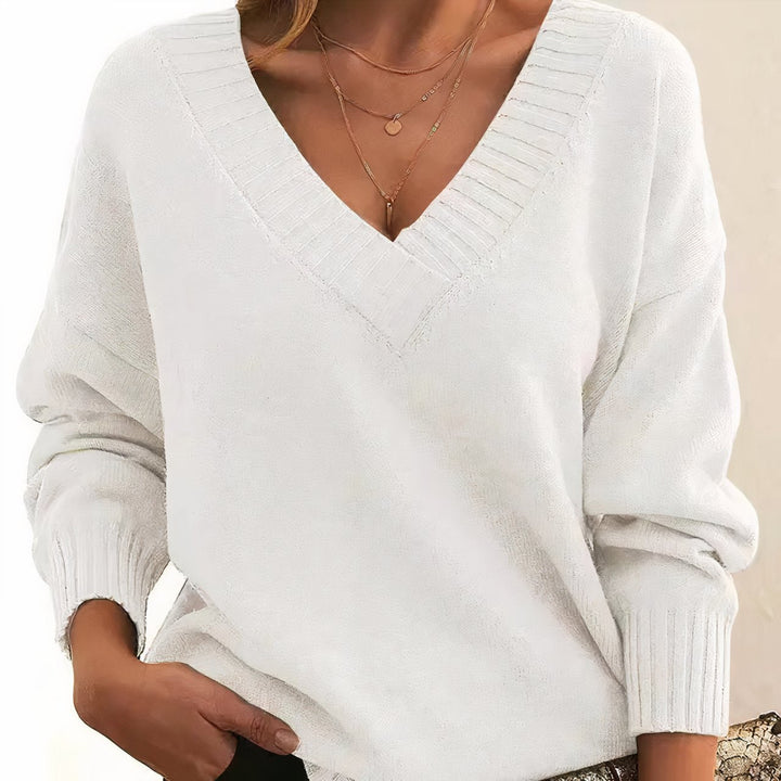 Comfortable Ribbed Knit Sweater for Women with V Neck Long Sleeve Relaxed Oversized Style